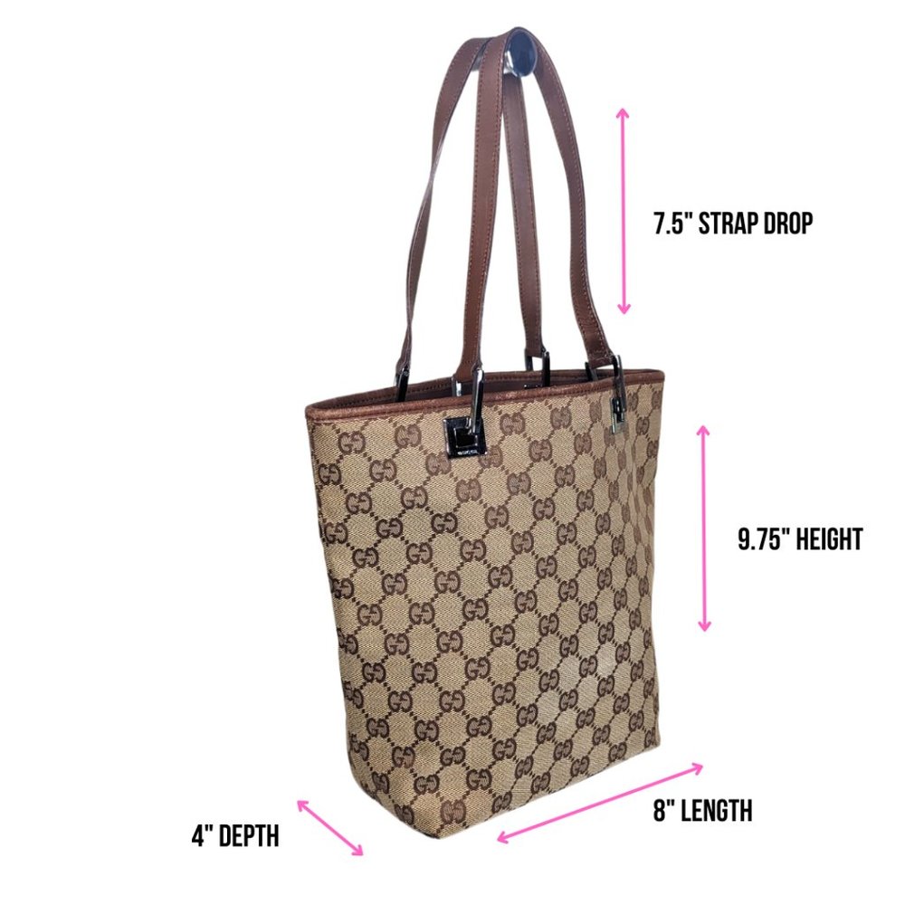 Gucci GG Canvas Brown Leather Bucket Tote Shoulder Bag 31244 002058 - Picture 4 of 14